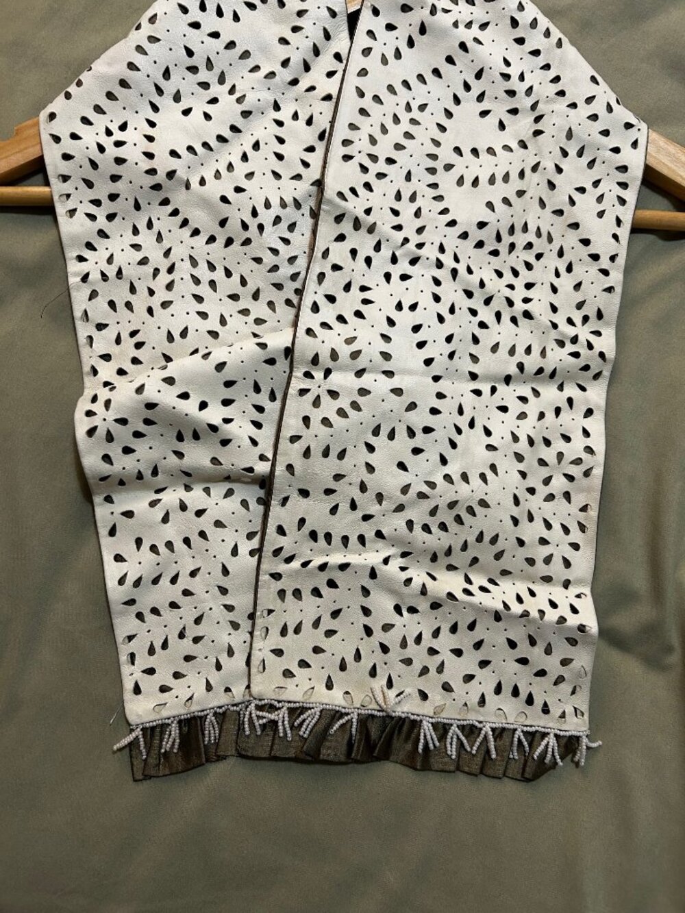 Bajra Silk & Leather Scarf with Beaded Fringe